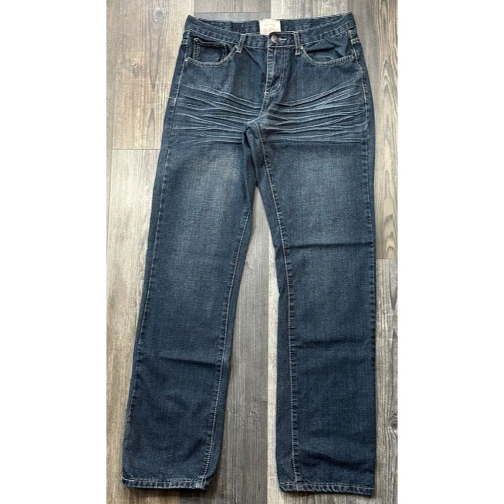 Brooklyn Express Jeans Mens 34x34 Y2K Baggy Dark Wash Wiskers Wide Leg Skate